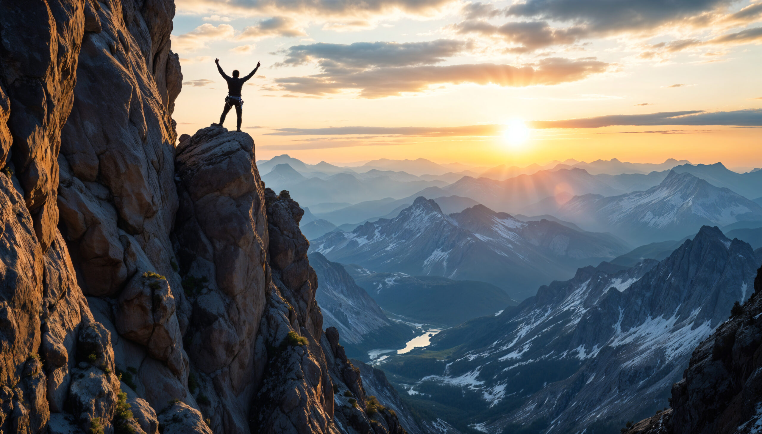 Man happy to have reached the summit of the mountain.